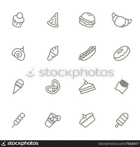 A vector illustration of dessert icons black and white