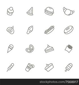 A vector illustration of dessert icons black and white