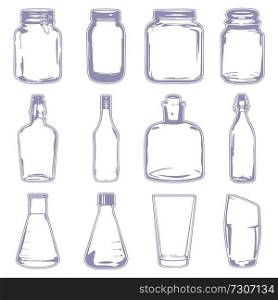 A vector illustration of different empty containers