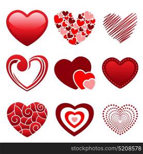 A vector illustration of different heart icons