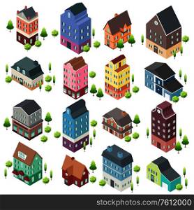 A vector illustration of Different Isometric House Buildings