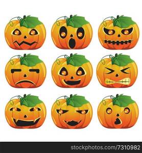 A vector illustration of different pumpkin expression 