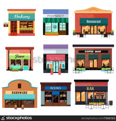 A vector illustration of different shop icon sets