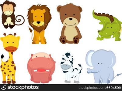 A vector illustration of different wild animals cartoons