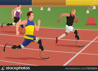 A vector illustration of Disabled Athletes in Running Competition