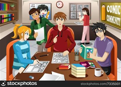 A vector illustration of drawing comic community