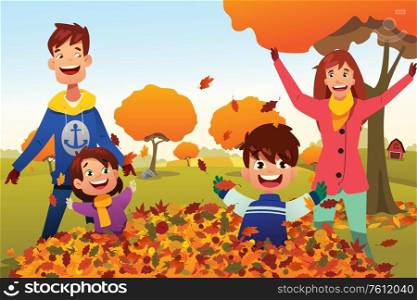 A vector illustration of Family Celebrates Autumn Season Outdoors