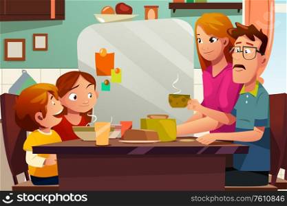 A vector illustration of Family Having Dinner Together on the Dining Table
