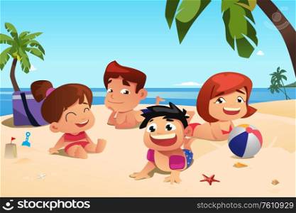 A vector illustration of Family Having Fun on the Beach