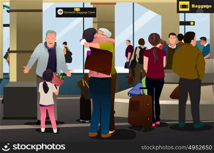 A vector illustration of Family Meeting at the Airport