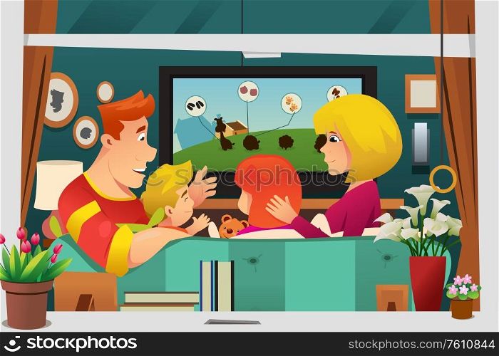 A vector illustration of Family Watching TV at Home