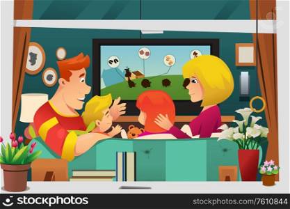 A vector illustration of Family Watching TV at Home