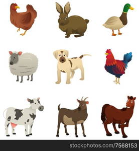 A vector illustration of farm animal icons