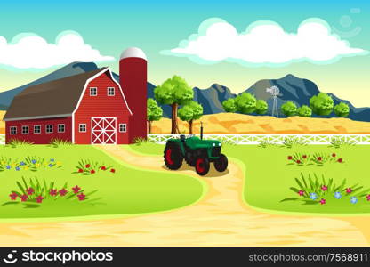 A vector illustration of farm scene