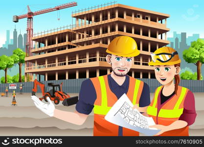 A vector illustration of Female Construction Worker Working with a coworker