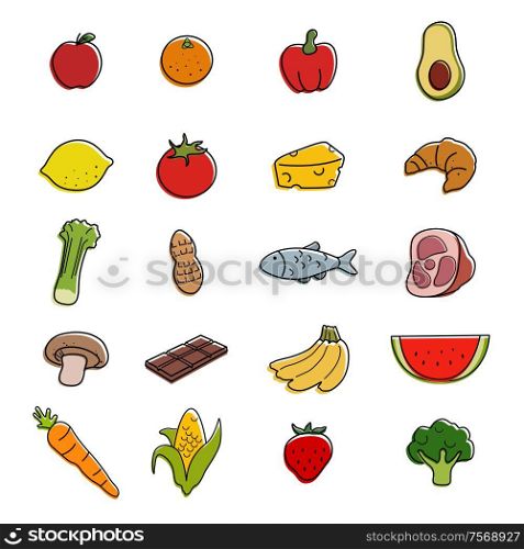 A vector illustration of food icons sets