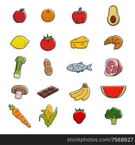 A vector illustration of food icons sets
