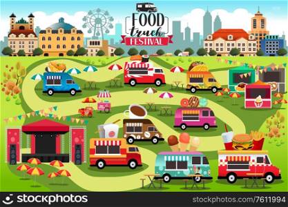 A vector illustration of Food Trucks Festival Map