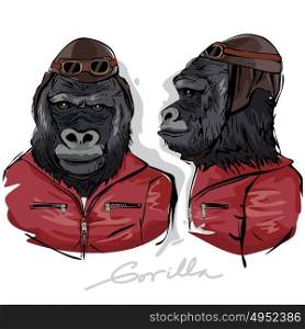 A vector illustration of Gorilla Dressed as Human Pilot