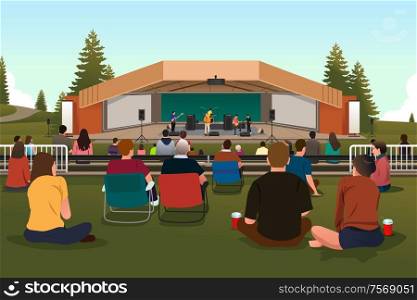 A vector illustration of group of people in an outdoor concert