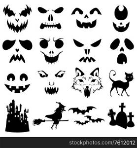 A vector illustration of Halloween Pumpkins Carved Silhouettes Template