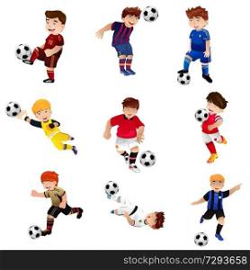 A vector illustration of happy boy playing soccer 