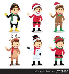 A vector illustration of happy boy wearing Christmas costume