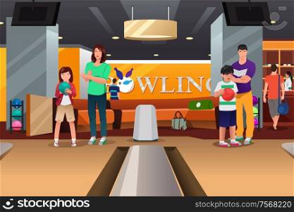 A vector illustration of happy family playing bowling together