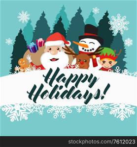 A vector illustration of Happy Holidays Greeting Card Poster