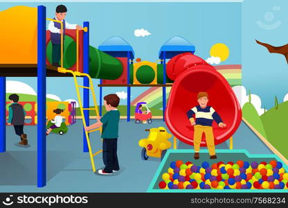 A vector illustration of happy kids playing in the playground