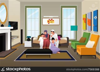 A vector illustration of Happy Muslim Family at Home