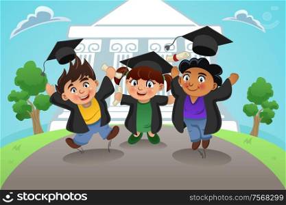 A vector illustration of happy students celebrating graduation