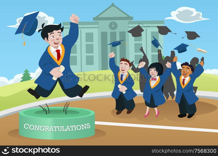 A vector illustration of happy students celebrating graduation