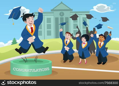 A vector illustration of happy students celebrating graduation