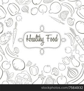 A vector illustration of healthy food poster design black and white