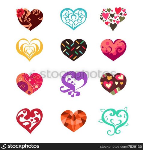 A vector illustration of heart icon sets