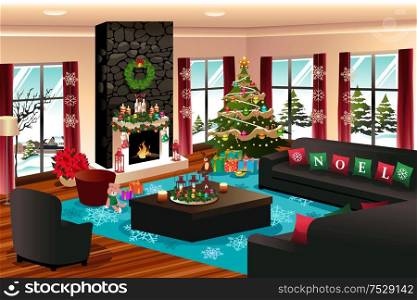 A vector illustration of house with Christmas decoration