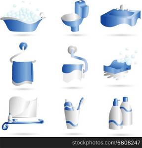 A vector illustration of icons of things that can be found in bathroom