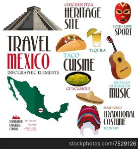 A vector illustration of infographic elements for traveling to Mexico