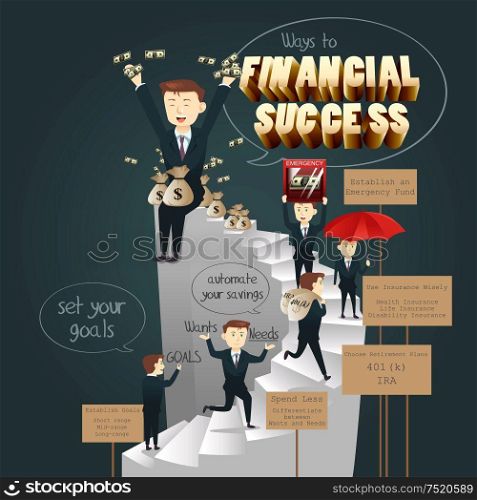 A vector illustration of infographic of ways to financial success