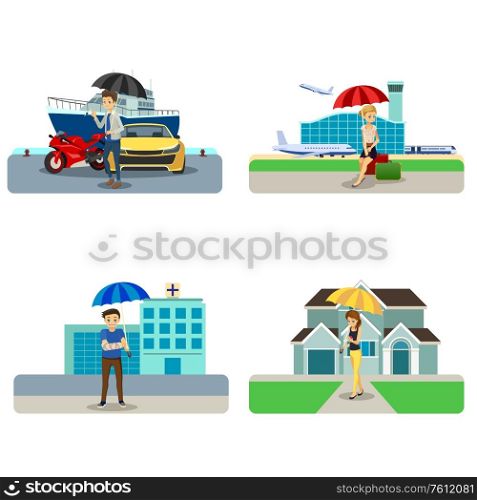 A vector illustration of Insurance Concept Cliparts