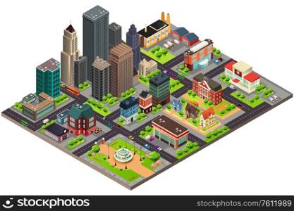 A vector illustration of Isometric Design of City Streets and Buildings