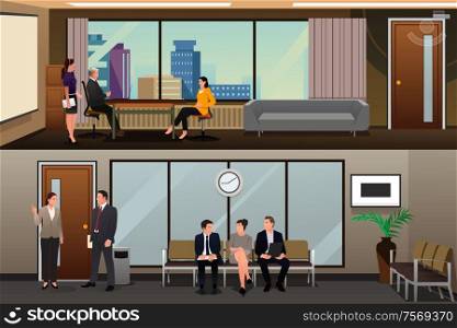 A vector illustration of Job Applicants Waiting For Interview at the Office