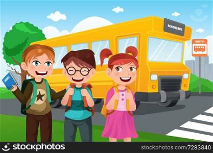 A vector illustration of kids group of cute kids back to school