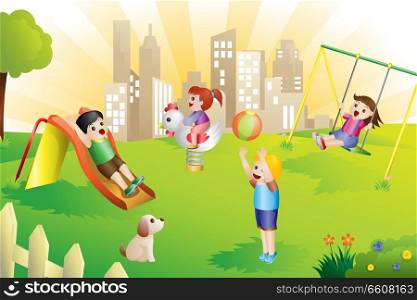 A vector illustration of kids playing in the playground