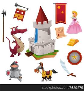A vector illustration of knight and dragon icon sets