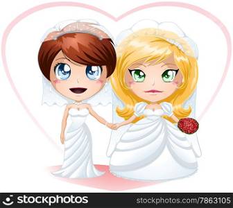 A vector illustration of lesbians dressed for their wedding day.