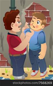 A vector illustration of little boy bullying his friend for bullying concept