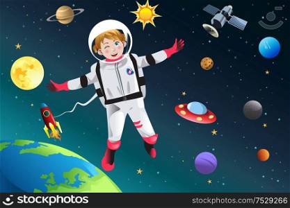 A vector illustration of little girl dressed up as astronaut