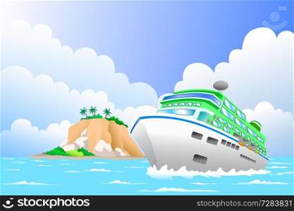 A vector illustration of luxury cruise ship in the sea for travel concept